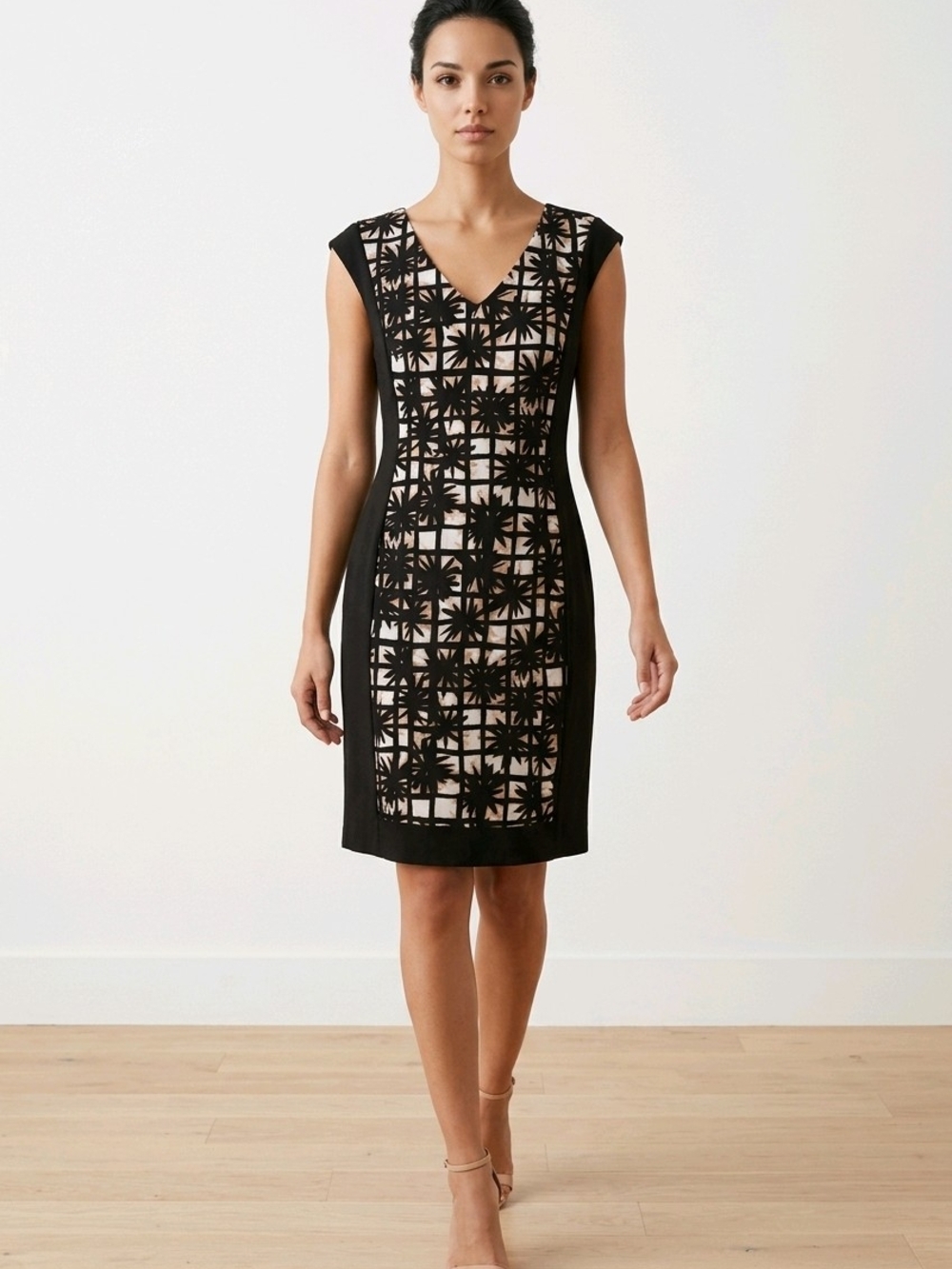 New York & Company Black & Nude Geometric Sheath Dress